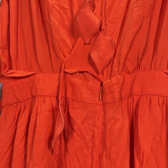 Tory Burch Evalene Maxi Dress Poppy Red Crepe Strappy Ties Gown Lined Size 12 L - Picture 7 of 12